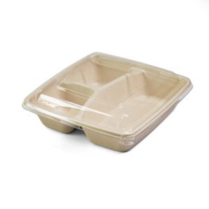 ECO Bagasse Square 3 Compartment + PET Lid