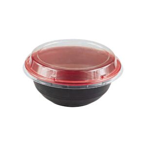 Black & Red Round Microwavable Cont. + Clear Lids